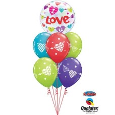 Bouquet 489 I Love U Banners Hearts Qualatex #46047 48202-6